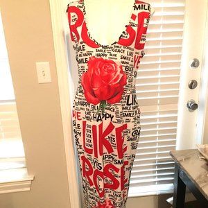 Red Rose News Print Sexy Maxi Dress  38-40 Bust  Large New